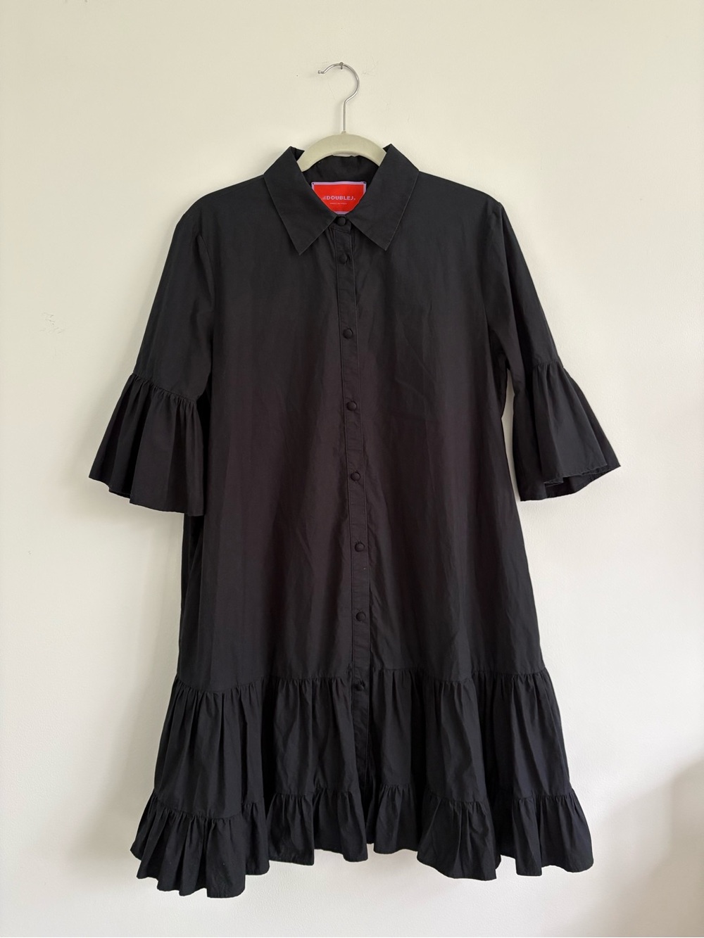 La DoubleJ Choux Ruffle Dress in Nero Cotton Size XL